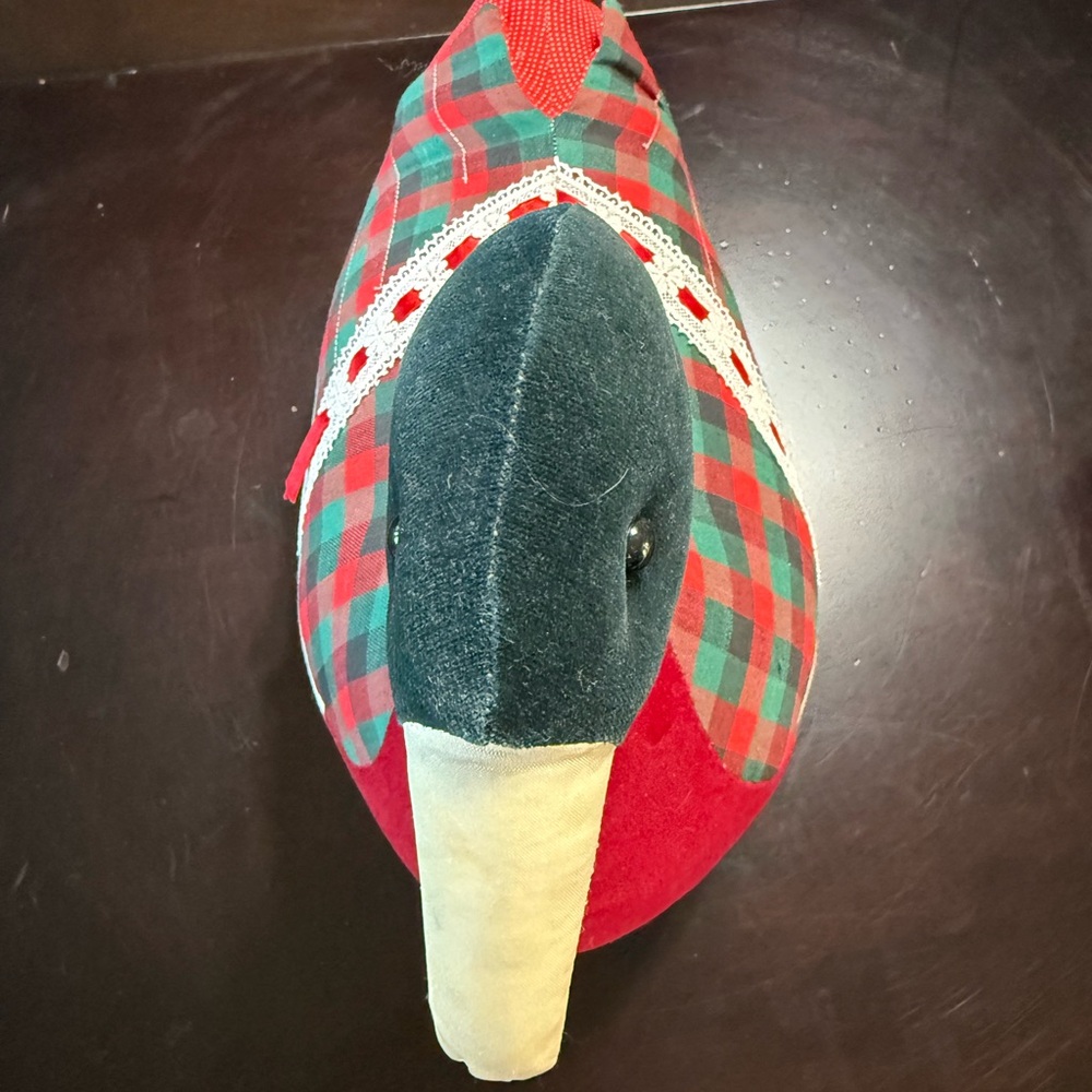 Vintage Plaid Duck Plush decoy material, figuring sculpture farmhouse country